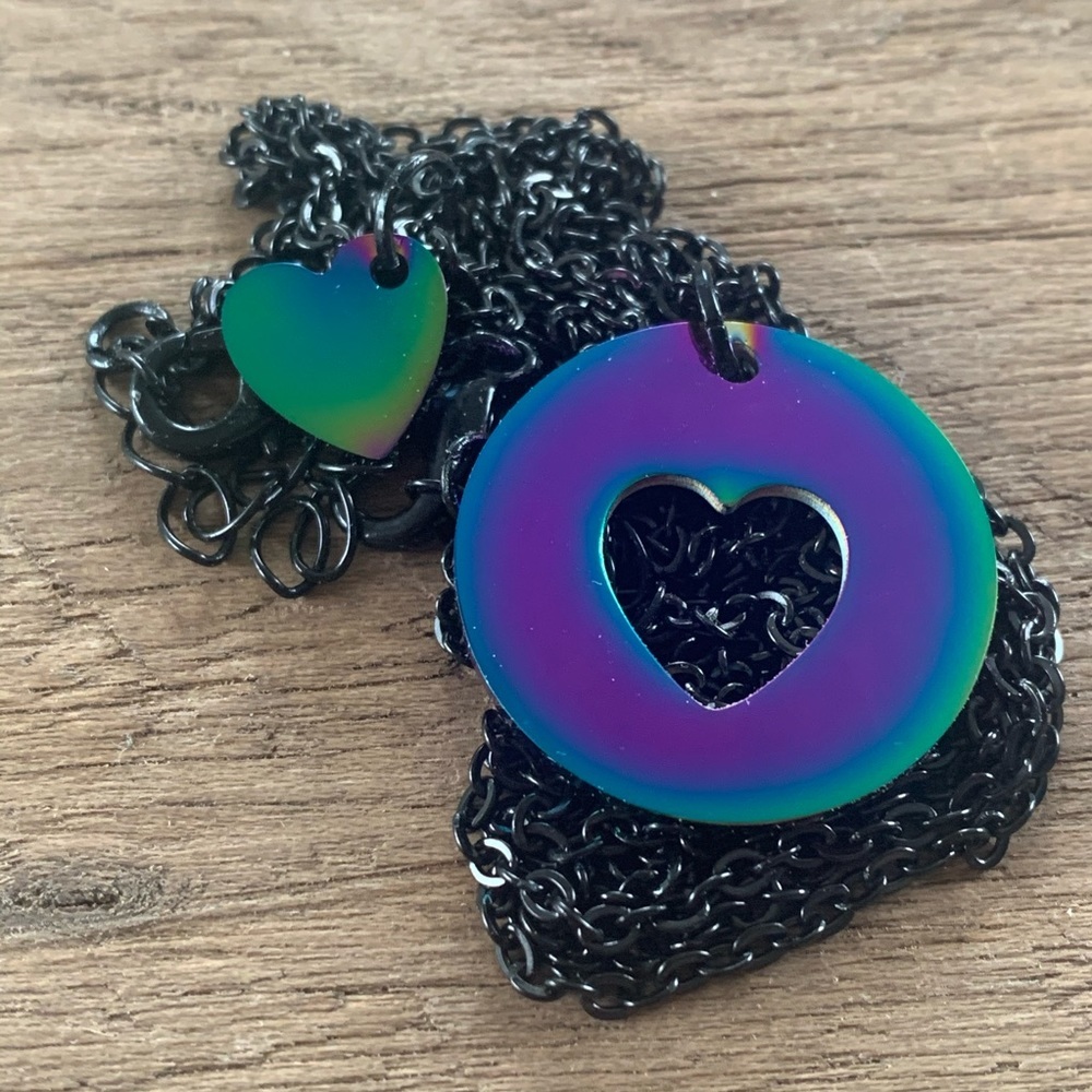 2pc Rainbow B.F.F. Stainless Heart Necklace Set